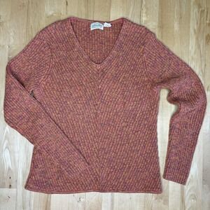 Vintage St Johns Bay‎ Sweater XL V-Neck Chunky Forest Cottagecore Preppy Orange